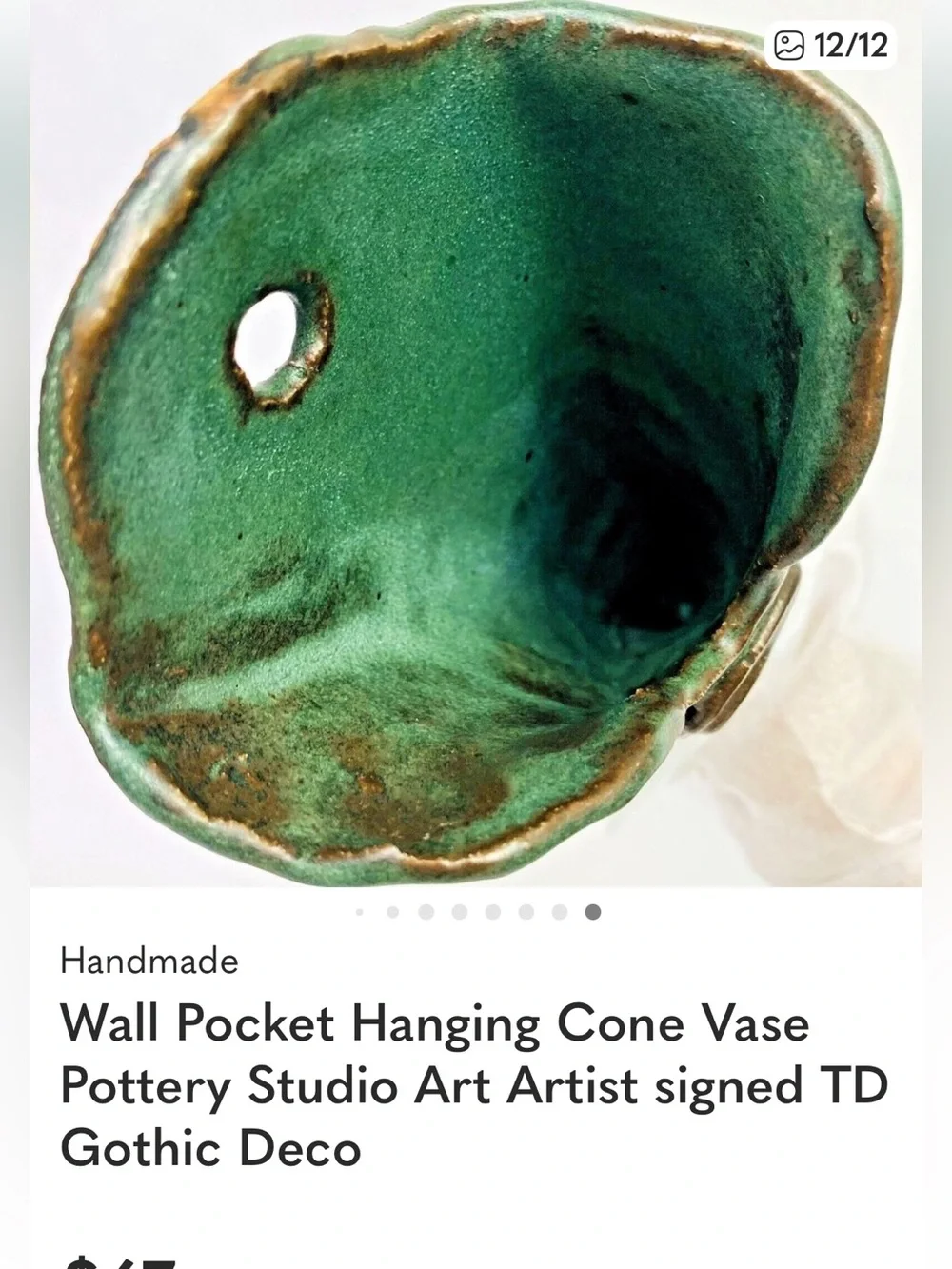 Wall Pocket Vase Pottery Blue/Green teal 14” H x 5” W approx